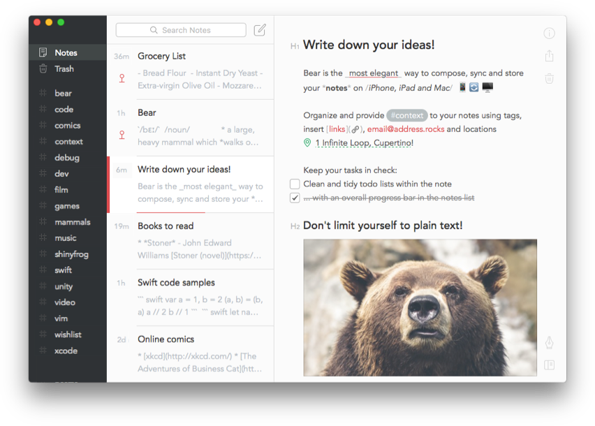 bear writer app todo lists